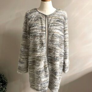 NWT Calvin Klein women’s cardigan knit sweater light 1 hook neck closure fuzzy L